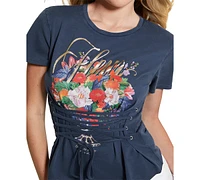 Guess Women's Cotton Fleur Graphic Lace-Up T-Shirt