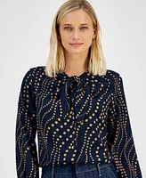 Tommy Hilfiger Women's Printed Tie-Neck Button-Front Blouse