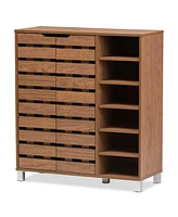 Baxton Studio Shirley Modern and Contemporary "Walnut" Medium Brown Wood 2-Door Shoe Cabinet with Open Shelves