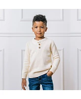 Hope & Henry Boys Organic Long Sleeve Henley Pullover Sweater with Rib Details