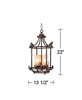 Song Birds Wrought Iron Bronze Pendant Chandelier 13 1/2" Wide Rustic Cage Scavo Glass 4-Light Fixture for Dining Room House Foyer Kitchen Island Entr