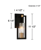 Ramos Industrial Modern Wall Light Sconce Black Brass Hardwired 11 1/2" Fixture Clear Ribbed Glass Shade for Bedroom Bathroom Bedside Living Room Home