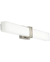 Possini Euro Design Exeter Modern Wall Mount Light Led Brushed Nickel Silver Metal 36" Wide Vanity Bar Fixture Rectangular Silk Screened Glass Shade D