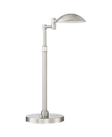 Eliptik Modern Desk Table Lamp 24 1/2" High Satin Nickel Metal Led Swing Arm Adjustable Height Decor for Bedroom Living Nightstand Bedside Office Kids