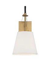 Crystal Mid Century Modern Wall Light Sconce Warm Brass Black Hardwired 8" Fixture White Linen Drum Shade for Bedroom Living Family Room Home Hallway