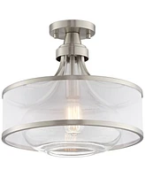 Possini Euro Design Layne Modern Ceiling Light Semi Flush-Mount Fixture 15" Wide Brushed Nickel Silver Organza Clear Glass Shade for Bedroom Kitchen L