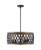 Franklin Iron Works Aruba Woodgrain Bronze Pendant Chandelier Lighting 20" Wide Modern Industrial Drum 5-Light Fixture for Dining Room Living House Ho