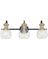 Possini Euro Design Brade Industrial Modern Wall Light Black Gold Hardwired 22.75" 3-Light Fixture Clear Glass Shades for Bedroom Bathroom Vanity Read