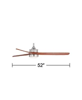 52" Windspun Modern Indoor Ceiling Fan with Led Light Remote Control Brushed Nickel Walnut Carved Wood Blade Dimmable for Living Room Kitchen House Be