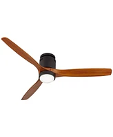 Casa Vieja 52" Windspun Modern 3 Blade Hugger Ceiling Fan with Dimmable Led Light Remote Control Matte Black Walnut Wood for Living Room Kitchen House