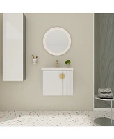 Wall-Mounted Vanity | Dual-Door with 3D Wave | Ceramic Sink | Soft-Close | Metallic