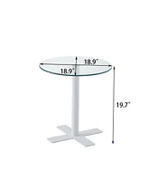 Streamdale Furniture Tempered Clear Rould Glass Dining Table With White Leg