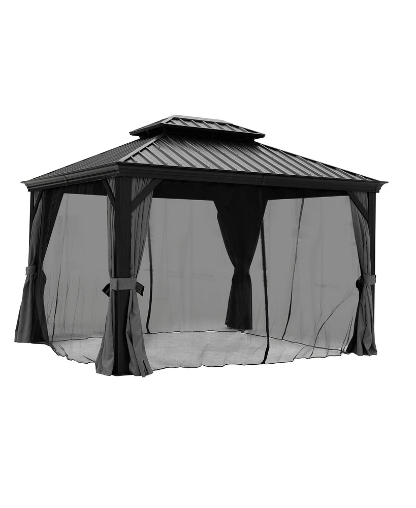 Simplie Fun 10x12ft Hardtop Gazebo with Netting & Curtain