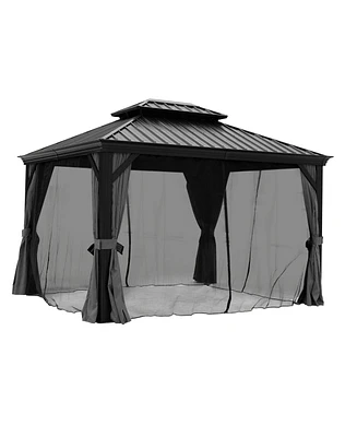 Streamdale Furniture 10x12ft Hardtop Gazebo with Netting & Curtain