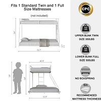 Simplie Fun Adam Sturdy Twin over Full Metal Bunk White for Kids and Adult, Low Profile and Easy Climbing with Stable Ladder