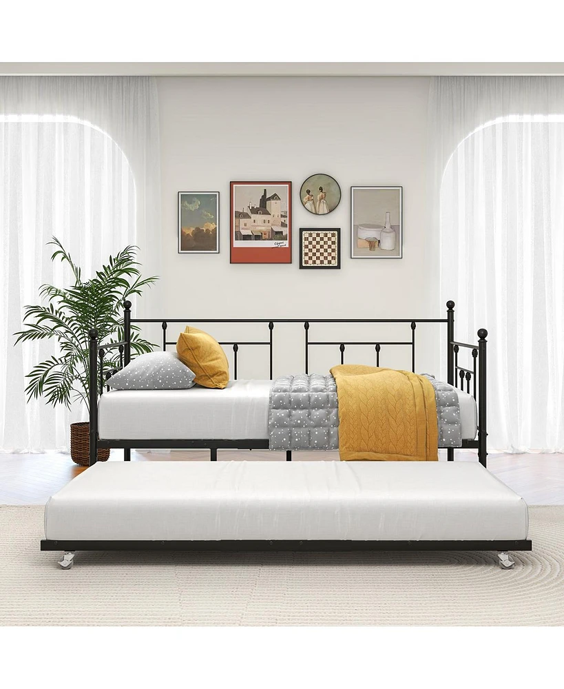 Streamdale Furniture Metal Daybed Frame Twin Size Platform With Trundle, No Box Spring Needed