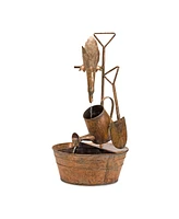 Slickblue Rustic Metal Fountain With Duck And Watering Can 33"h