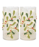 Slickblue Beaded Glass Mistletoe Candle Holder (Set of 2)