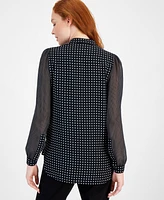 Anne Klein Sheer Dot-Print Blouse