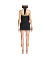 Lands' End Women's Long Torso Square Neck Halter Swim Dress One Piece Swimsuit