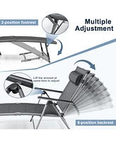 Gymax 2PCS Patio Lounge Chair Rustproof Aluminum Folding Chaise w/ Adjustable Backrest & Footrest