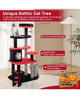 Slickblue Gothic Cat Tree with Cat Bed Cat Condo and Sisal Scratching Post-Black & Red