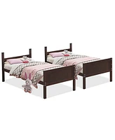 Sugift Wooden Twin Over Twin Bunk Bed Frames with Ladder and Safety Rail