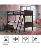 Sugift Wooden Twin Over Bunk Bed Frames with Ladder and Safety Rail