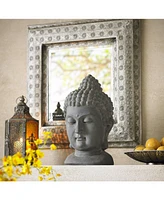 John Timberland Meditating Buddha Head Statue Sculpture Zen Asian Japanese Garden Decor Outdoor Front Porch Patio Yard Outside Home Balcony Gray Weath