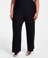 Nina Parker Trendy Plus Size Embellished Rib-Knit Pants