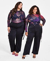 Nina Parker Trendy Plus Size Sheer Mesh Top Straight Leg Cargo Pants