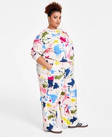 Nina Parker Trendy Plus Size High-Rise Cargo Pocket Printed French Terry Sweatpants