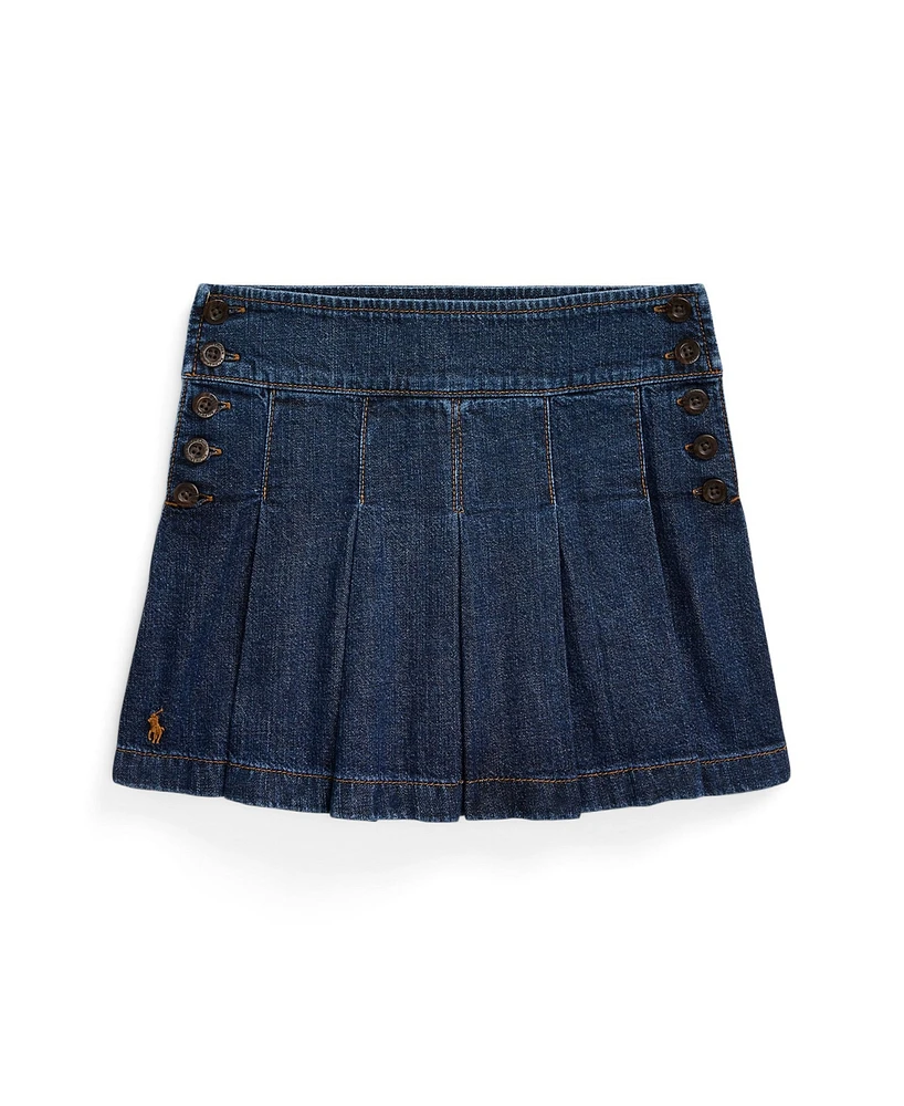 Polo Ralph Lauren Big Girls Pleated Cotton Denim Skirt