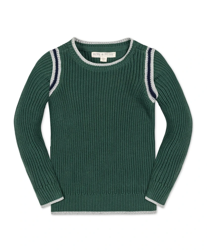 Hope & Henry Boys Organic Long Sleeve Sporty Crew Neck Sweater with Stripe Piecing