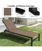 Gymax Set of 2 Aluminum Patio Chaise Lounge Outdoor Adjustable Lounge Chair W/ 6-Position Backrest