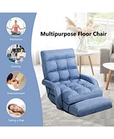 Gymax Folding Floor Chair Adjustable Armchair Chaise Lounge Lazy Sofa Blue