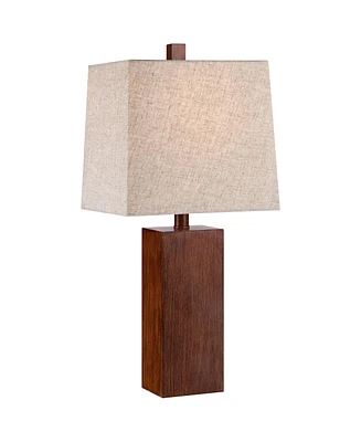 360 Lighting Darryl Modern Accent Table Lamp 23" High Faux Wood Rectangular Block Textured Brown Tan Fabric Shade for Bedroom Living Room House Home B