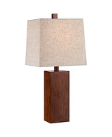 360 Lighting Darryl Modern Accent Table Lamp 23" High Faux Wood Rectangular Block Textured Brown Tan Fabric Shade for Bedroom Living Room House Home B