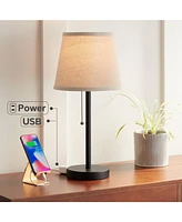 Flesner Modern Desk Table Lamp with Hotel Style Usb and Ac Power Outlet in Base 20" High Bronze Metal Oatmeal Drum Shade for Living Room Bedroom House