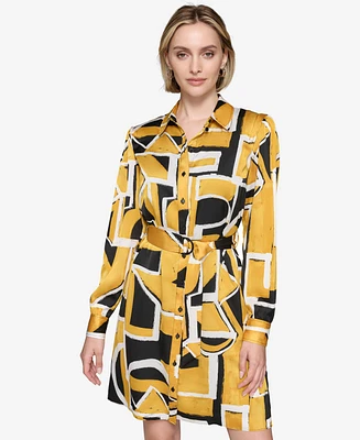 Karl Lagerfeld Paris Women's Printed Belted Shirtdress