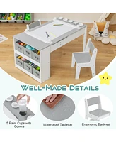 Slickblue 2-in-1 Kids Wooden Art Table and Art Easel Set with Chairs Storage Bins Paper Roll