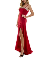 City Studios Juniors' Rhinestone-Trim High-Low Gown