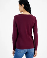 Style & Co Petite Scoop-Neck Long-Sleeve Cotton Top, Created for Macy's