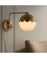 Kelowna Modern Indoor Swing Arm Wall Lamp Antique Brass Metal Plug