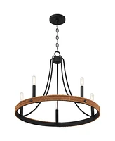 Franklin Iron Works Navarro Black Wagon Wheel Chandelier 24 1/2" Wide Farmhouse Rustic Wood Ring 5-Light Fixture for Dining Room House Foyer Kitchen I