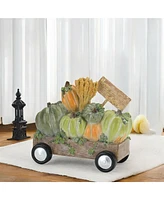 Slickblue Happy Thanksgiving Wagon and Pumpkin Figurine 8.5"L