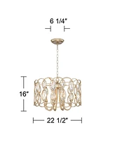 Possini Euro Design Bellmont Silver Leaf Drum Pendant Chandelier Lighting 22 1/2" Wide Clear Crystal Accents 8