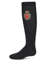 MeMoi Big Girls Embroidered Crest Cotton Knee High Socks