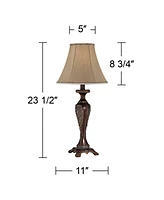 Regency Hill Hanna Traditional Accent Table Lamp 23.5" High Dark Bronze Brown Candlestick Floral Detail Bell Shade Decor for Living Room Bedroom House