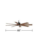 Possini Euro Design 60" Defender Modern Industrial Indoor Outdoor Ceiling Fan 8 Blade Led Light Remote Control Matte Black Finish Brown Blades Bedroom